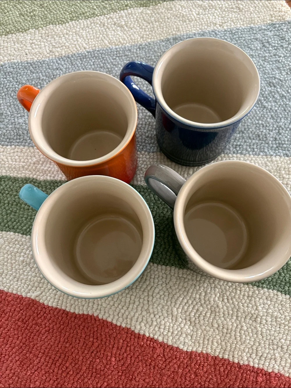 Le Creuset 400ml Coffee Mugs - Set of 4 Indigo, Flame, Flint, Caribbean